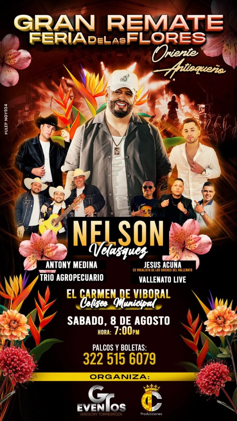 Nelson Velásquez celebra 25 años de carrera musical en el Gran Remate Feria de las Flores Oriente Antioqueño